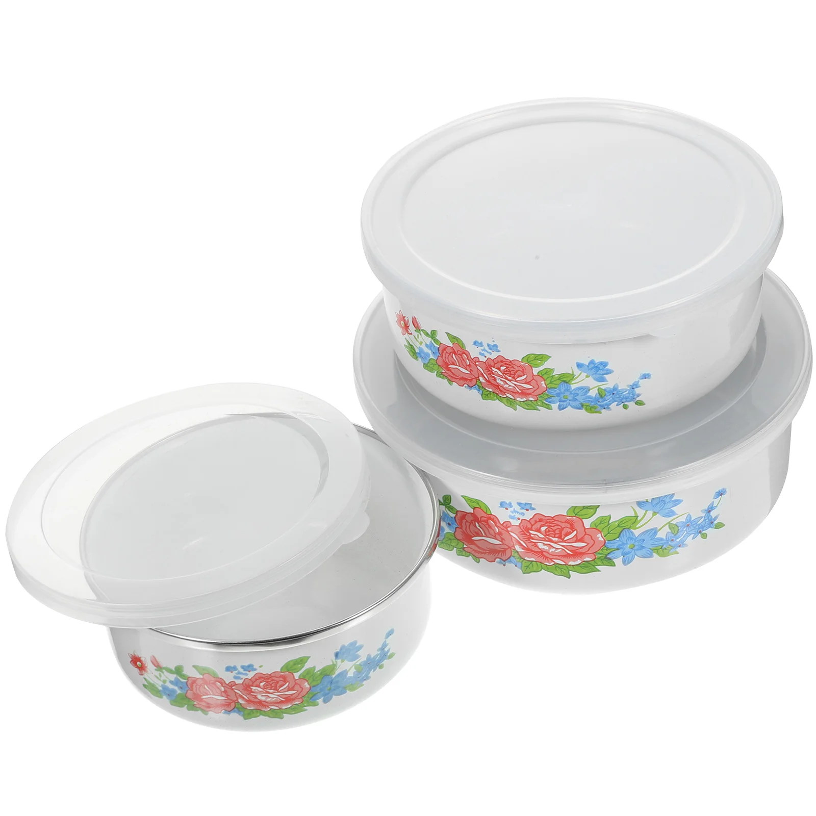 

3Pcs Salad Bowls Enamel Food Container for Cold Storage Refrigerator Noodle Rice Portable Serving Bowl Enamel Bowls