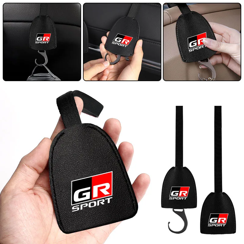 

Leather Car Seat Back Hooks Portable Hanging Bag Rack Accessories for Toyota GR Sport Gazoo Racing Yaris 86 Corolla Hilux Supra