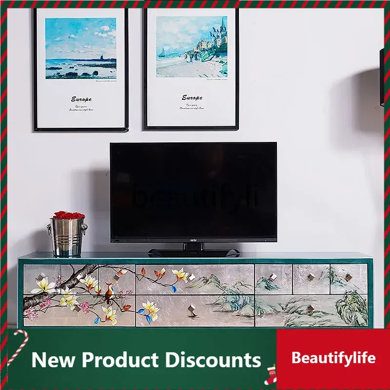 

American furniture solid wood floor cabinet household painted low cabinet new Chinese living room coffee table TV cabinet D80