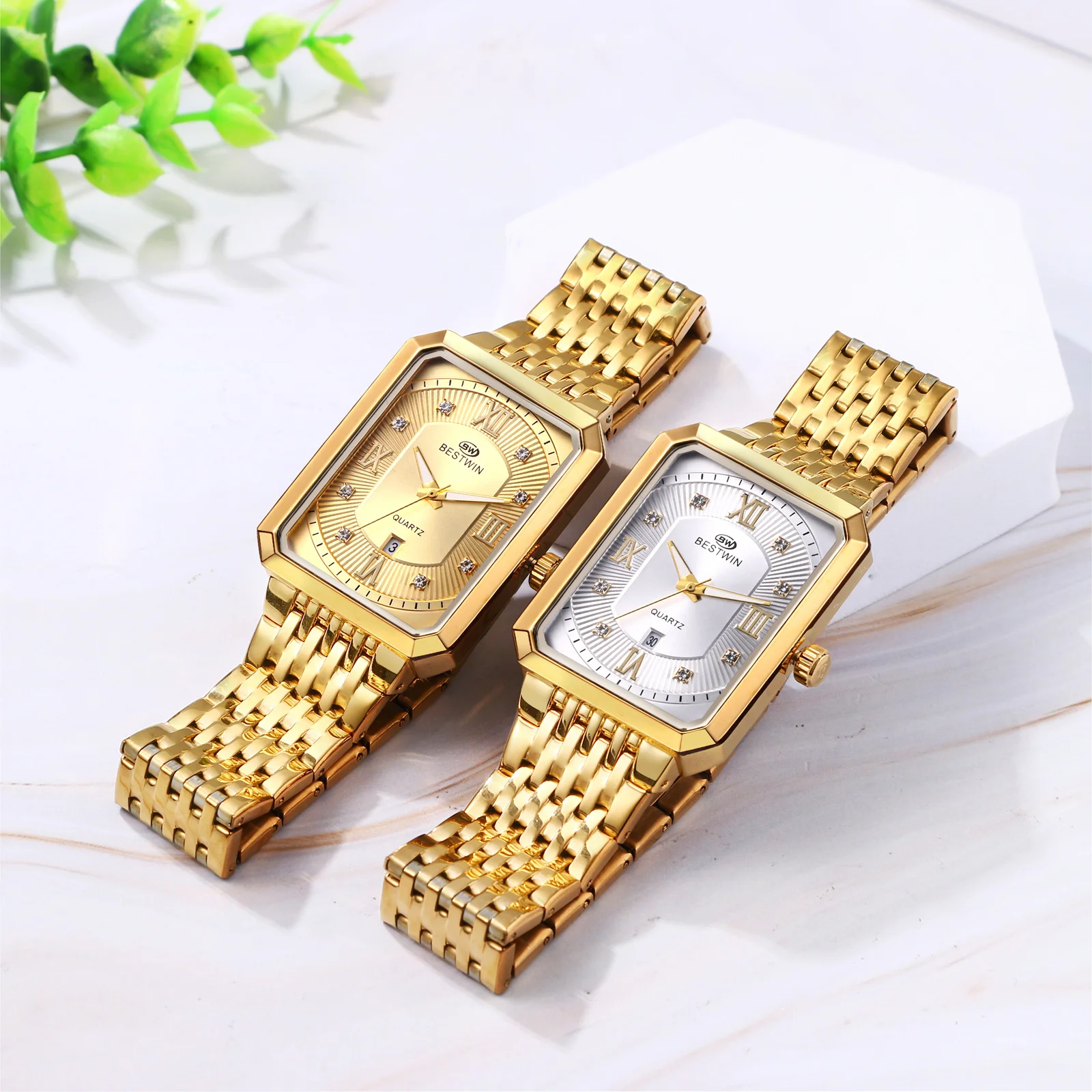 LANCARDO-relógio de quartzo retangular para homens, mostrador calendário, mãos luminosas, impermeável, pulseira de aço inoxidável, mostrador diamante, negócios