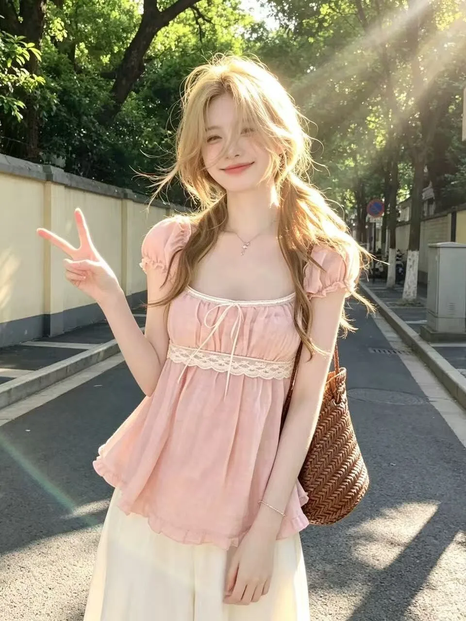 

Sweet Girl Style Pink Short Sleeve Shirt Women's Summer 2026 New Small Asset Youthful Tied Small Shirt French Style Cotton Po...