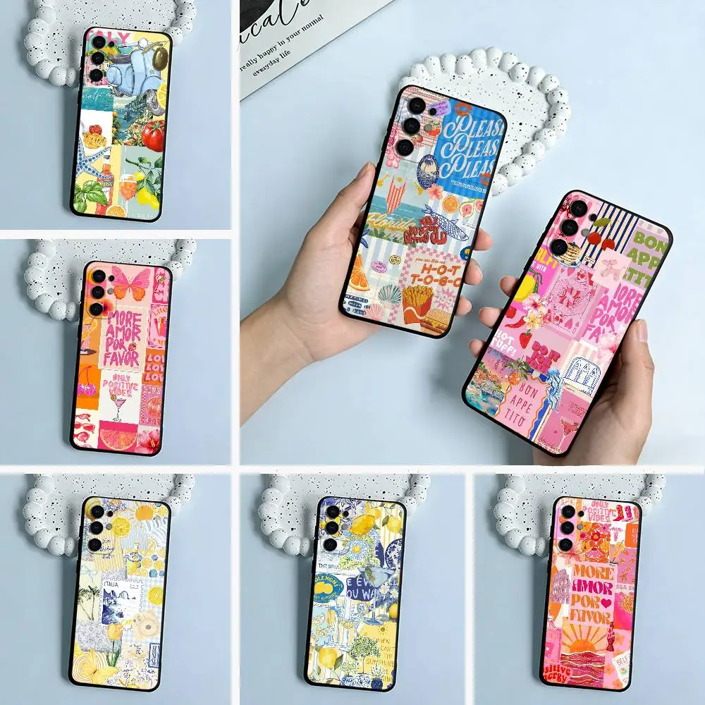 S-Seaside Scenery Wine Lemon Soft Silicone Case for Samsung S25, S24, S21, S22, S23, S30, Ultra, S20, Plus, FE, Lite-Black