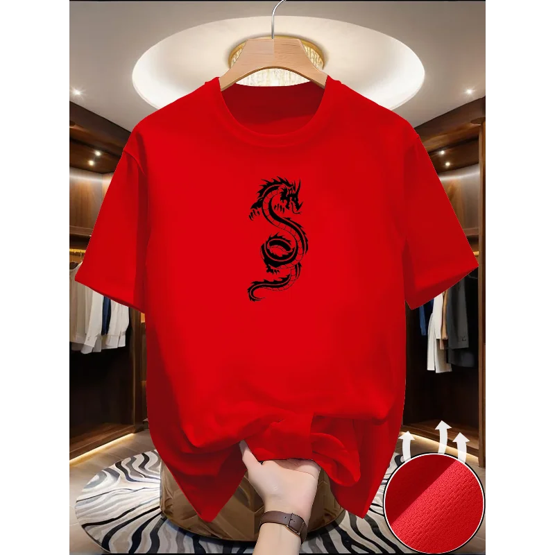 New men's running T-shirt, black dragon patterned thin T-shirt, quick drying short sleeved breathable sports T-shirt