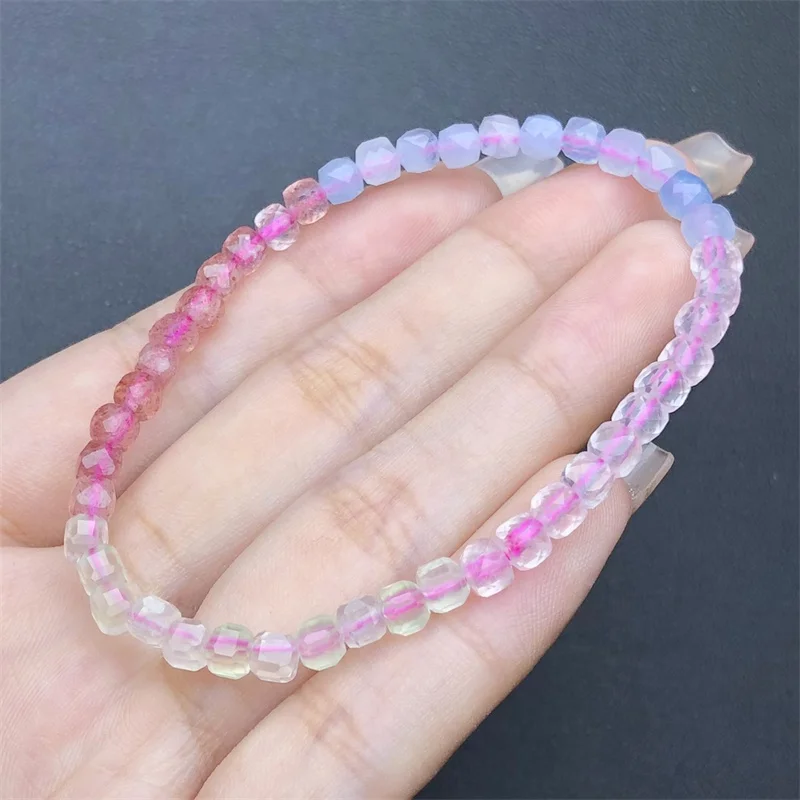 4MM Natural Crystal Quartz Cube Bracelet Crystal Smooth Round Beads For Jewelry Making Holiday Gift 1PCS