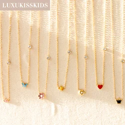 LUXUKISSKIDS Rainbow Pendant Necklace Small Daisy Charms Steel Red Heart Collier Korean Fashion Black Pink Dainty Child Collar
