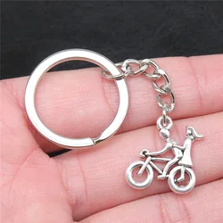 Keychain Holder Dropshipping Vintage Handmade Antique Silver Color 21x18mm Couple Bike Pendant Keyring