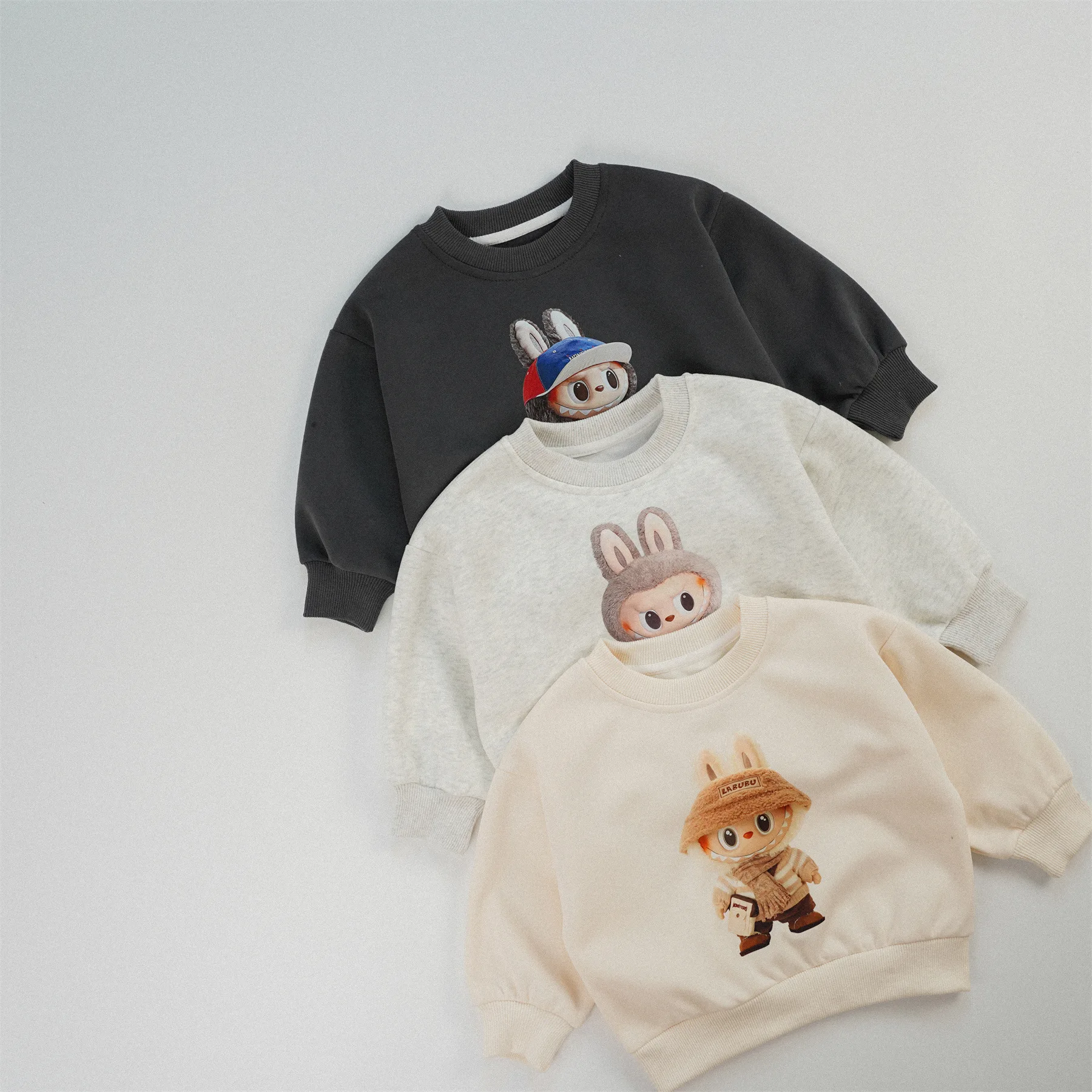 2025 Autumn New Children Long Sleeve Cartoon Sweatshirt Cute Print Boys Girls Casual Pullover Baby Cotton Tops Kids Clothes