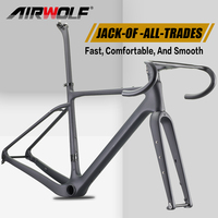 Airwolf 700*45C T1100 Carbon Gravel Bike Frame Disc Brake Aero BB386 Carbon Gravel Bicycle Frameset with Handlebar