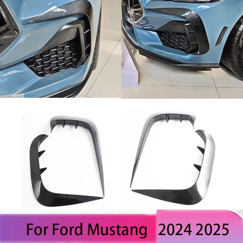 

For Ford Mustang 2024 2025 ABS Carbon Fibe Car Styling Front Fog Lamp Wind Knife Cover Strips Trim Spoiler Air Knife Accessories