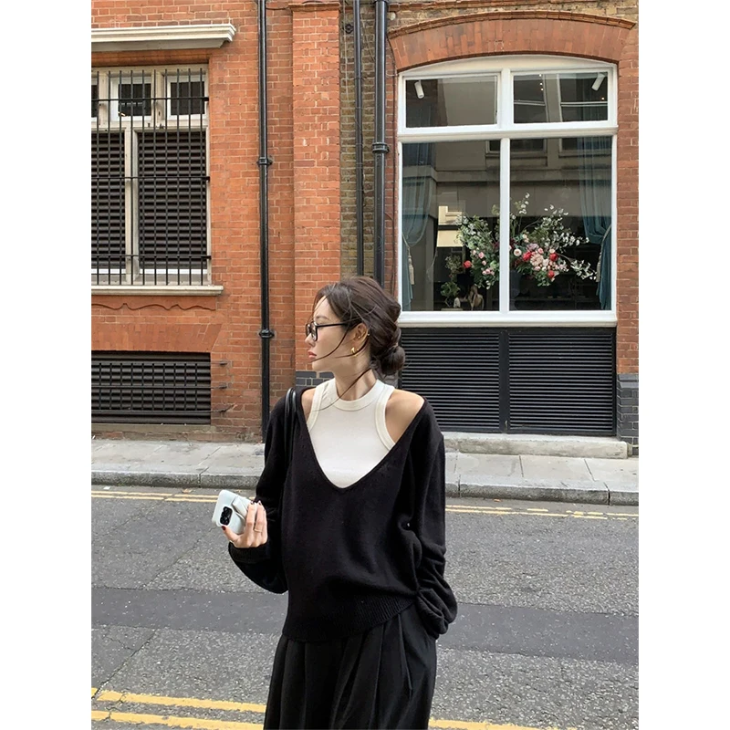 

Loose V-Ne Knitwear Women's Casual Sle Two-Piece Set Comfortable Breathable Long Sve Ele Faion Autumn Collection