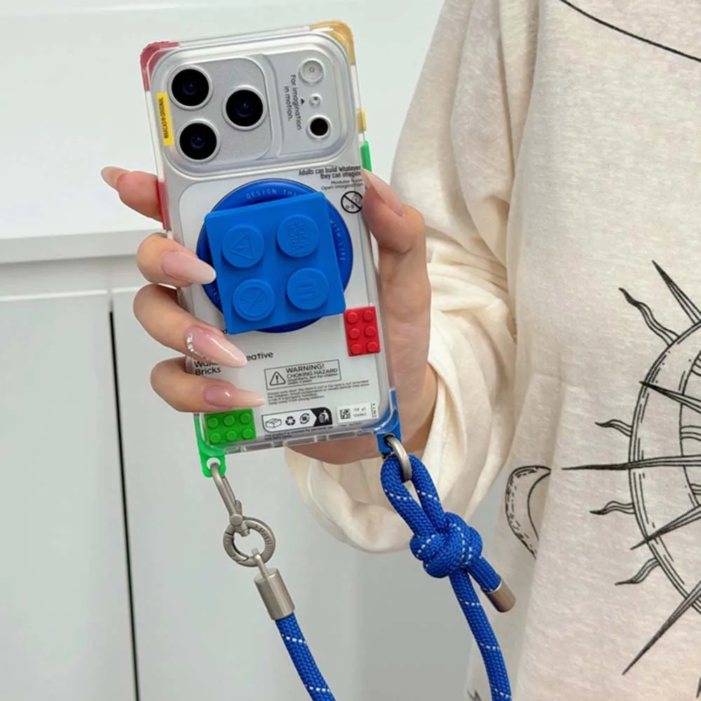 Creative PVC Magnetic Phone Case for IPhone 16/17 Pro Max Cute Brick Mode Design Magsafe Case with Removable Block Shape Holder