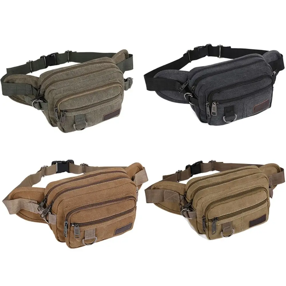 Multi-layered Running Waist Bag Anti-theft Canvas Crossbody Shoulder Bag Large Capacity Business Cashier Wallet Fanny Pack