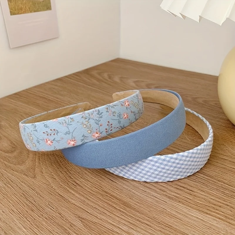 3PCS Instagram Retro Floral Plaid Hair Hoop Korean Wide Brimmed Headband Small Fresh Hair Clip Super Fairy Hair Accessory