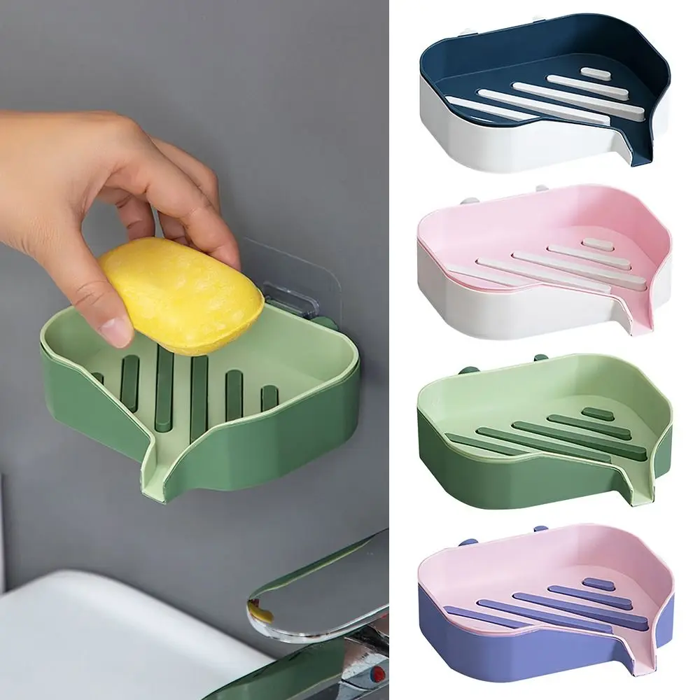 Wall-Mounted Soap Dish High Quality Double-Layer Punch-Free Soap Holder Non-slip Plastic Soap Stand Kitchen