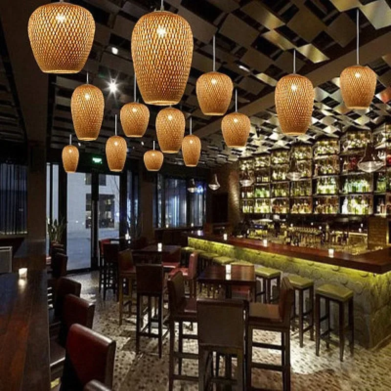 DurableRestaurant Chandelier Simple Creative Bamboo Art Aisle Balcony Entrance Three-head Lamp