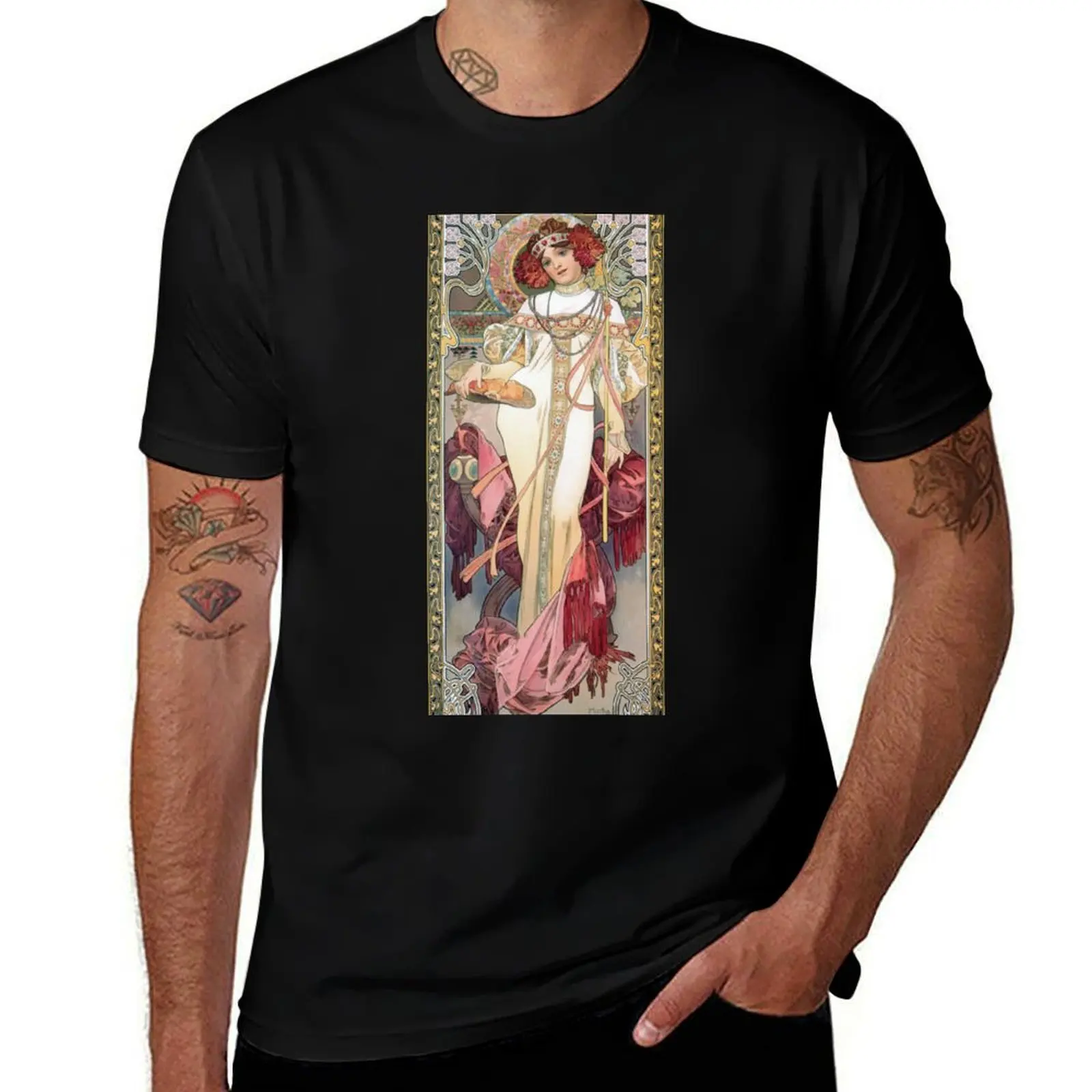 

Automne Alphonse Mucha T-Shirt cotton t shirts man 100% anime t shirts for man T-Shirt