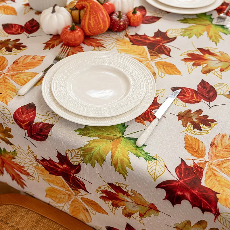 Rectangular Waterproof Tablecloth Maple Leaf Printed Tablecloth Kitchen Dining Tabletop Home Party Decoration
