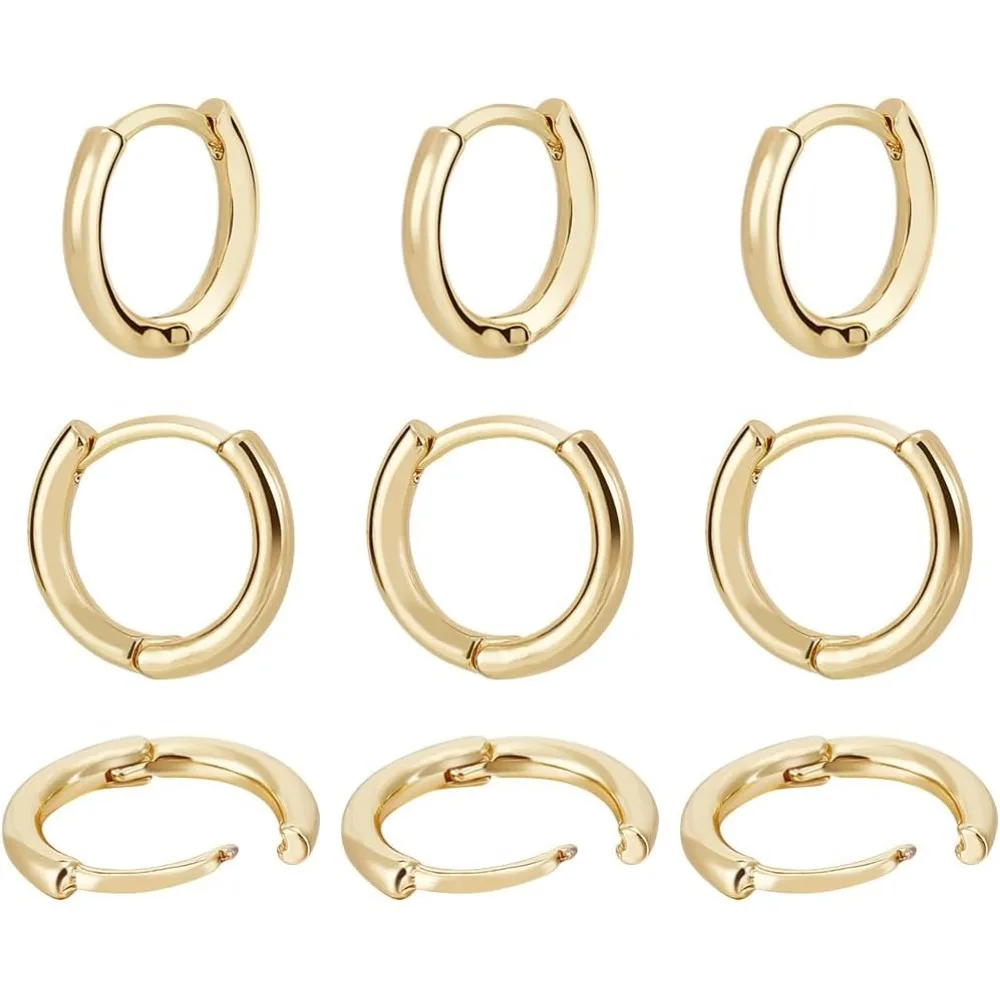 20Pcs Huggie Hoop Earring 18K Gold Plated Cartilage Helix Lobes Hinged Sleeper Earrings 9mm for Sensitive Ears