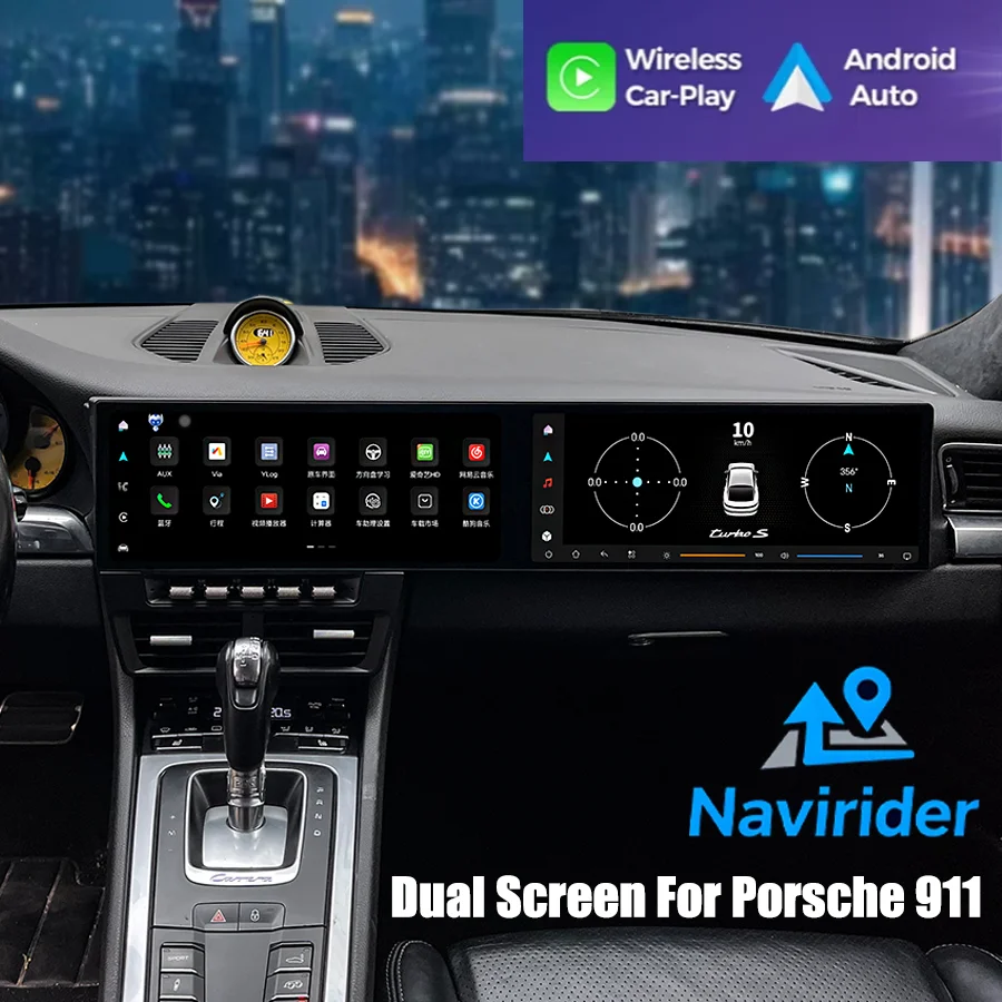 Head Unit Radio Mobil Layar Ganda RHD Untuk Porsche 911 991 2012-2018 Android15 Pemutar Video Multimedia GPS Navi Otomatis 4G Carplay