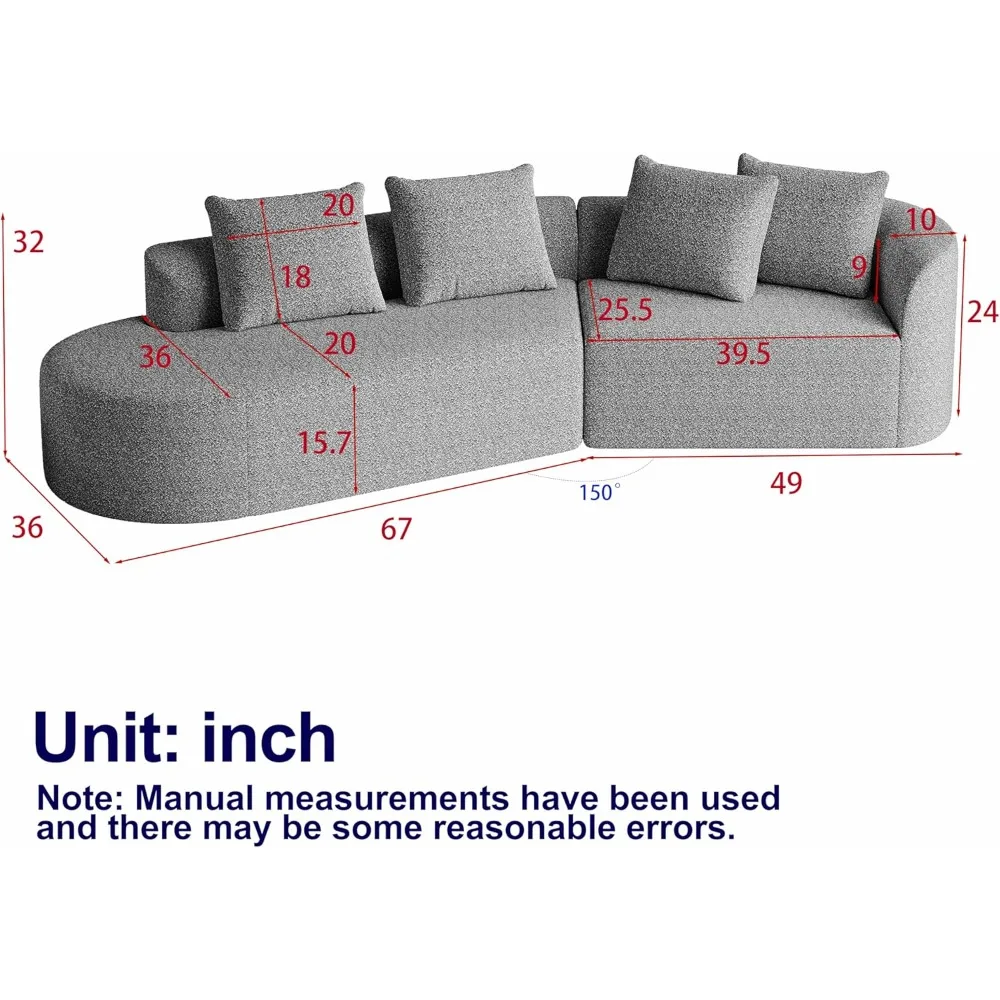 Современный 4-местный изогнутый диван из синели в стиле облаков с 4 подушками, глубокими и широкими сиденьями, готовый к использованию сжатый блок, секционный C
