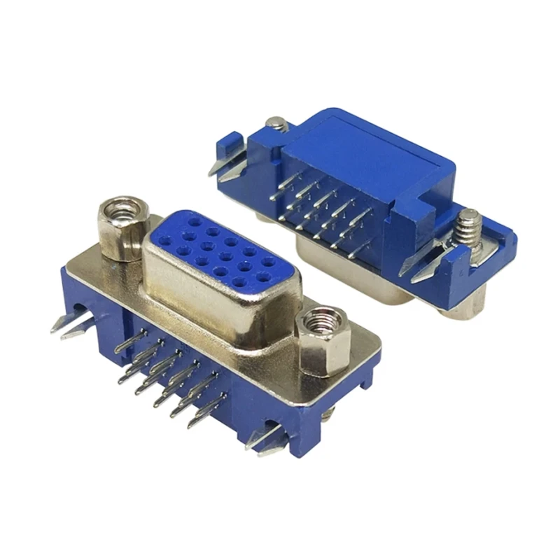 10PCS/LOT DB15 DR15 VGA Adapter Socket 3Rows Blue Parallel Port 15 Pin D Sub 15 Way PCB 90 Degree Female Connector