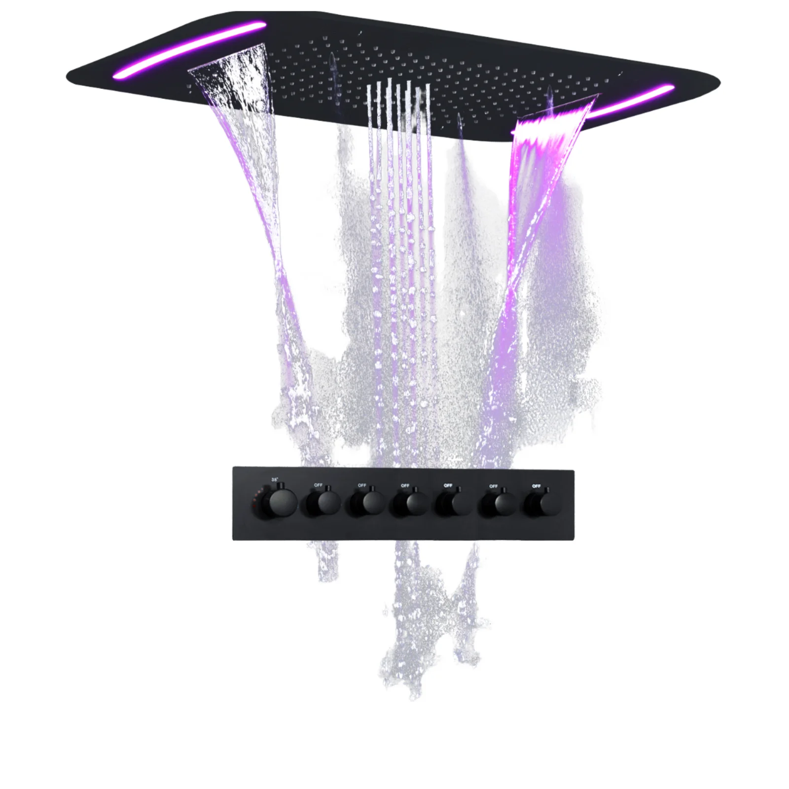 710*430 MM LED Shower Set Thermostatic Faucet Slide Bar Concealed Waterfall Rainfall Mist Brushed Surface Ceramic Massage Jet