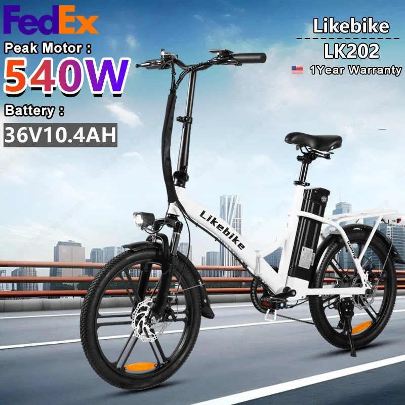

Likebike LK202 E Bike 540W Peak Power 36V10.4AH Съемный аккумулятор Электрический велосипед Двойные дисковые тормоза 20-дюймовые шины Электрический велосипед