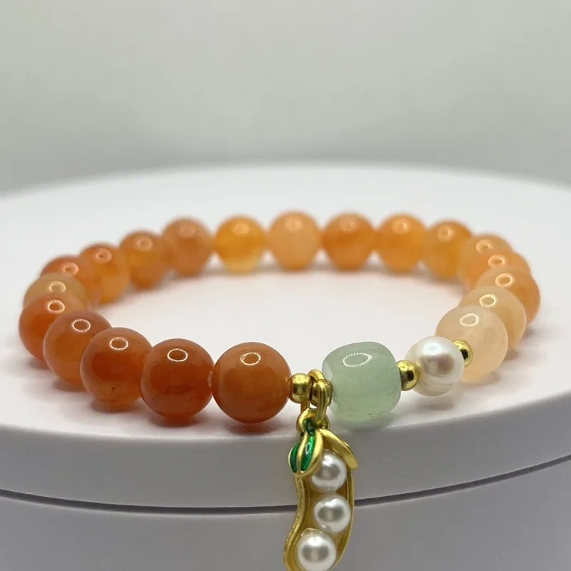 Natural Gold Silk Jade Women's Gradient Transfer Bracelet Niche Versatile Four Seasons Peace Bean Pendant Bracelet