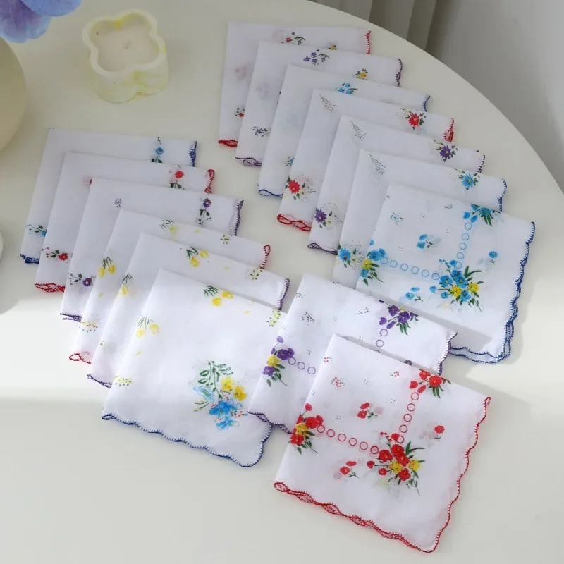 Women 100% Cotton Printed Handkerchief, Vintage Ancient Style Thin Soft Water Absorbent Sweat Wiping Square Pocket Hanky