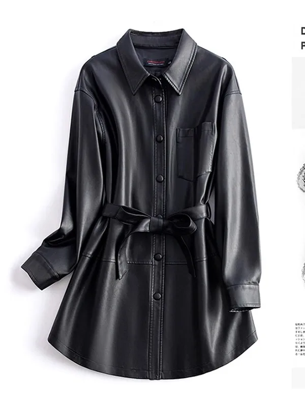 Xu Lu Yang Mi Real Leather Jaet Women's Mid-Length Premium Feel 2025 Spring Autumn New Lamb Skin Coat Commute Sle Loose Fit