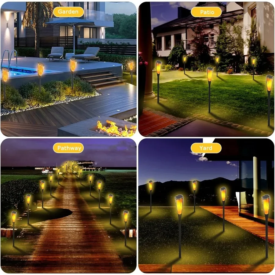 Солнечные фонари для улицы, 2 упаковки, мерцающий пламя, фонарик для сада, двора, патио, дорожки, декор, водонепроницаемый пейзажный светильник