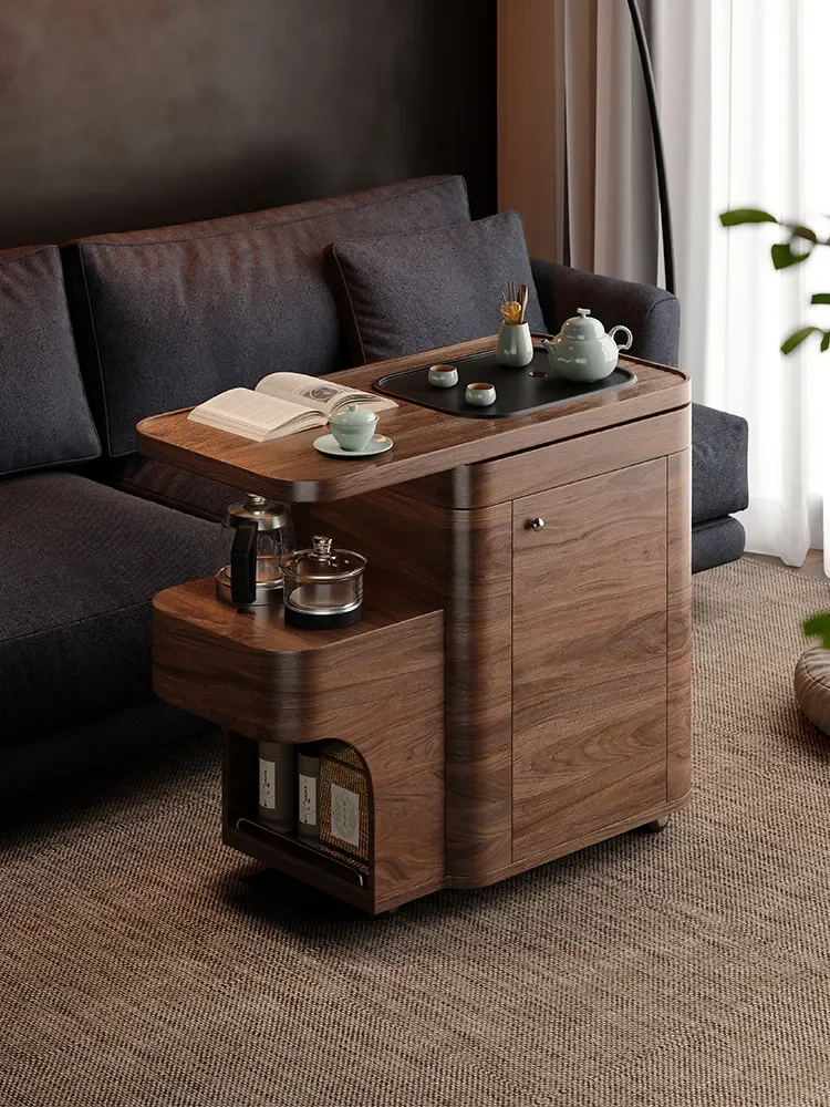 Mobile tea table, several carts by the sofa, all solid wood tea table, balcony  cart can rotate  cabinet