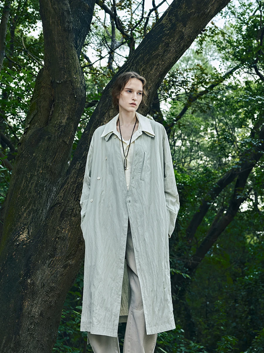 

Avanehood, осеннее новое поступление, женская легкая тональная сложенная ветровка с наклонными лацканами, длинное пальто свободного покроя для поездок на работу