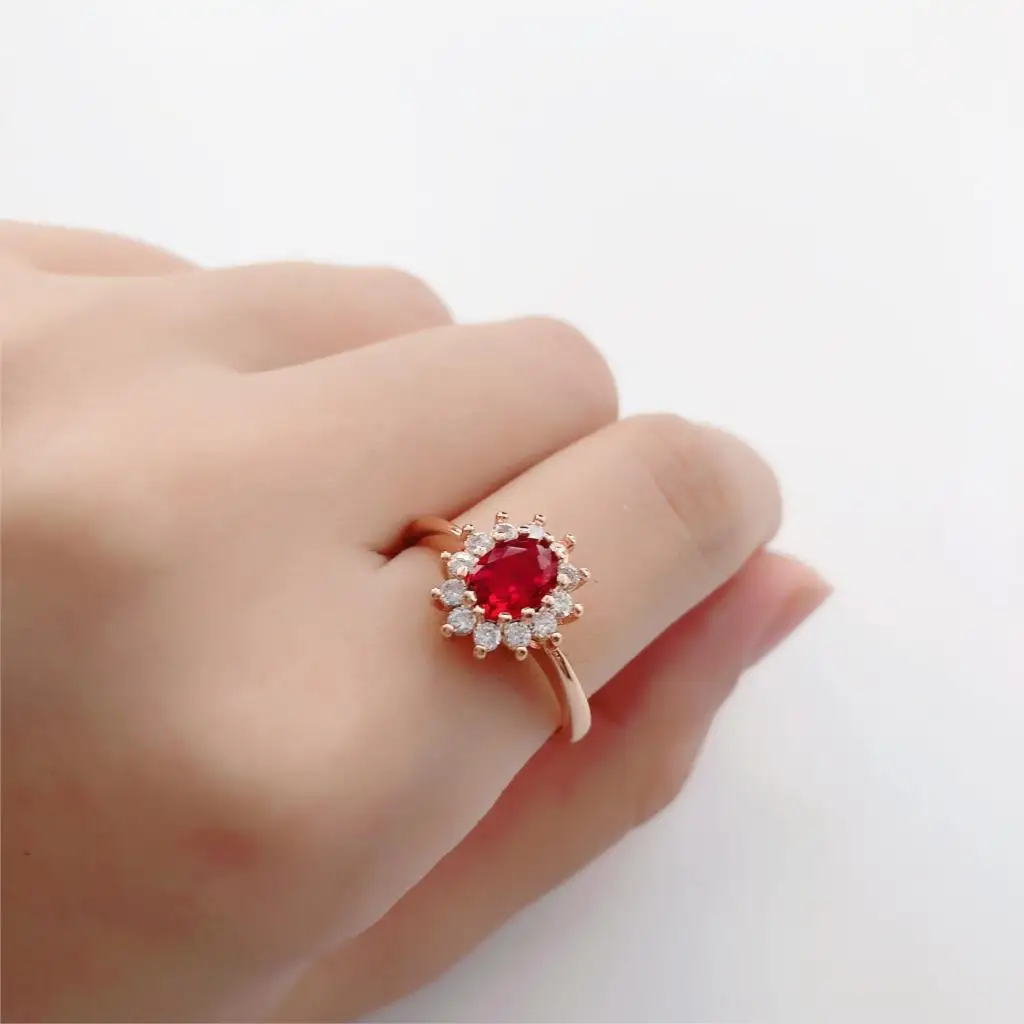 Classic Red Crystal Wedding Rings for Women Bridal Beautiful Rose Gold Color Zirconia Engagement Ring Fashion Jewelry R187