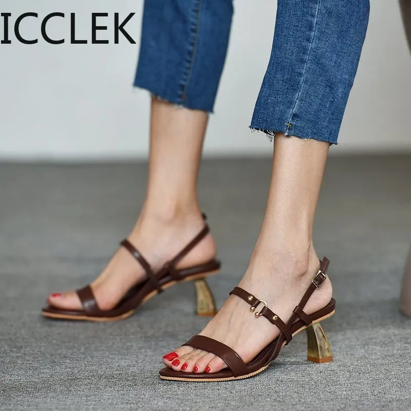 Letnie klapki damskie buty prawdziwy gruby wysoki obcas klamerka do butรณw wiฤ
zane krzyลผowo sandaลy damskie