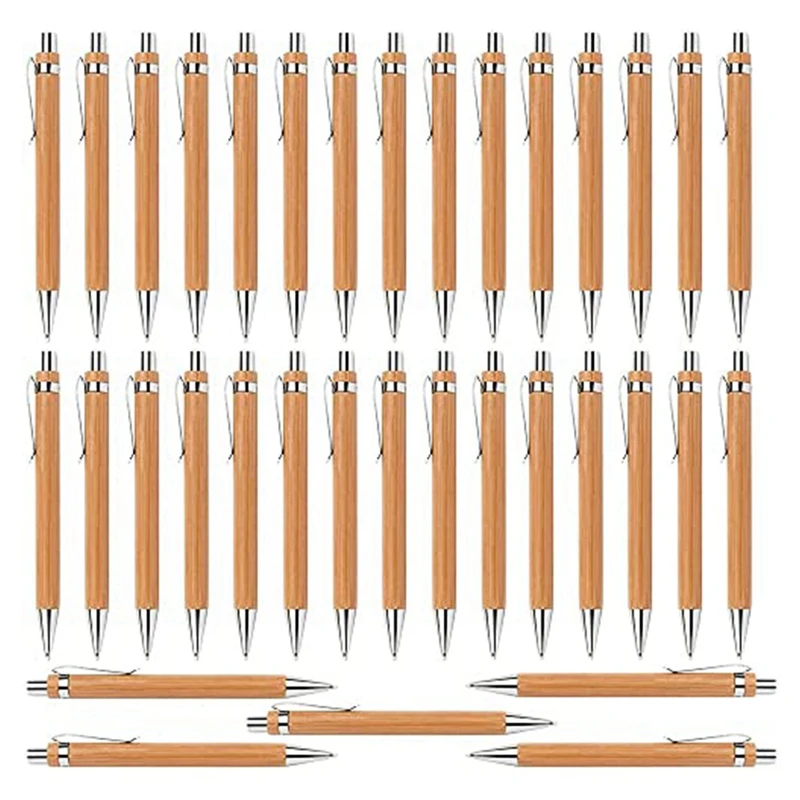 35 Pcs Office And School Supplies Sustainable Pen Bamboo Retractable Ballpoint Pen Writing Tool(Black Ink)