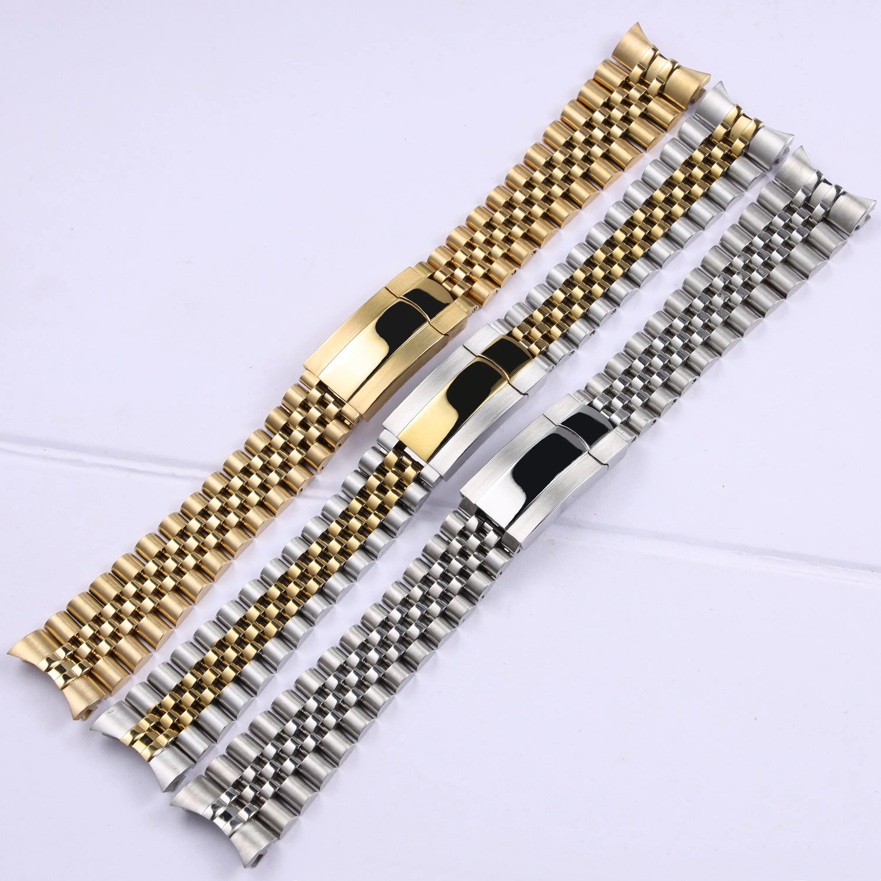 

20 21mm silver gold solid stainless steel watchband for Rolex Oyster Perpetual Date deployment clasp metal strap bracelet