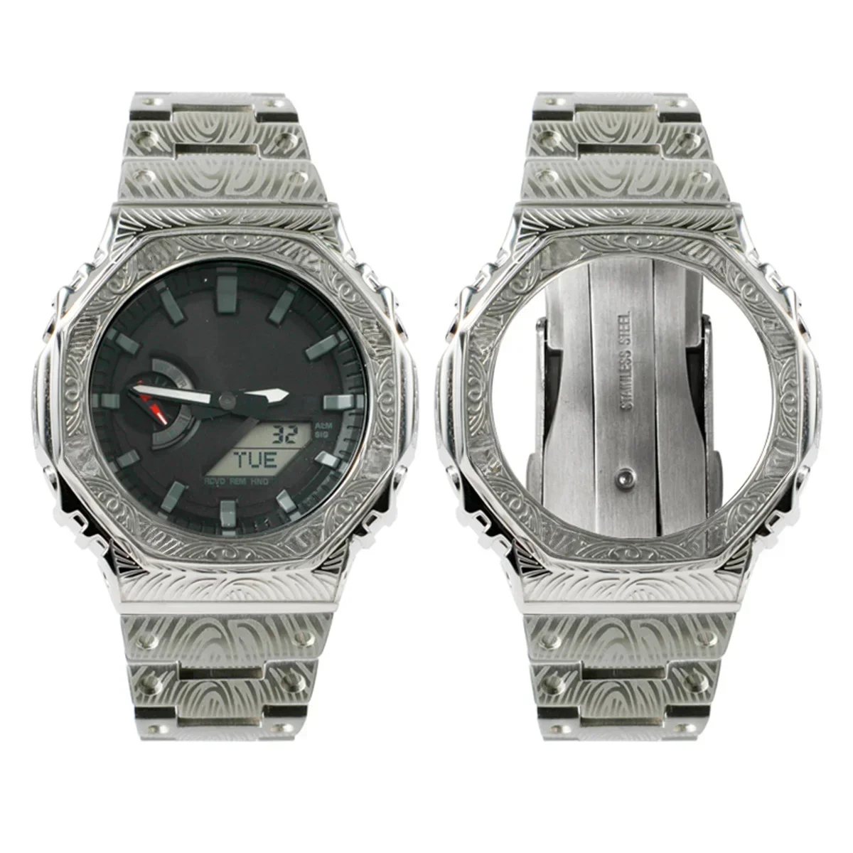 Refit Mod Kit for Casioak GA-B2100 GA-2100 GA-2110 Engraved Metal Case Bezel Stainless Steel Band Bracelet Watch Accessories