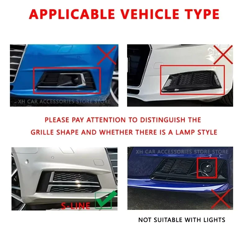 Car Front Bumper Fog Light Grille Honeycomb RS4 Style Fog Lamp Cover Fit Audi A4 B9 S-line 2017 2018 2019 Auto Exterior Modifica view 2