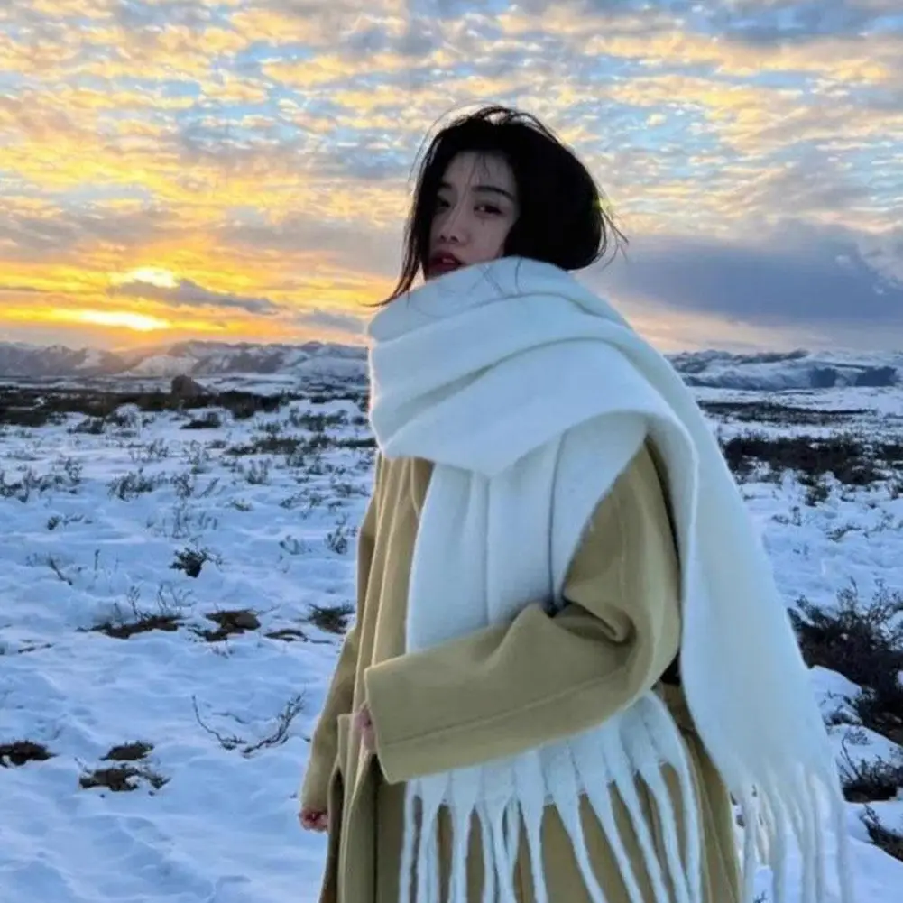 

Winter Scarf For Women Cashmere Warm Solid Long Pashmina Blanket Wraps Female Thick Soft Bufanda Big Tassel Shawl Long Poncho