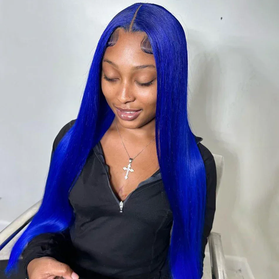 Dark Blue 13x4 Transparent Lace FrontWig Human Hair 100% 180% Density Wig As A Companion, Beauty Never Fades Away Cosplay HD