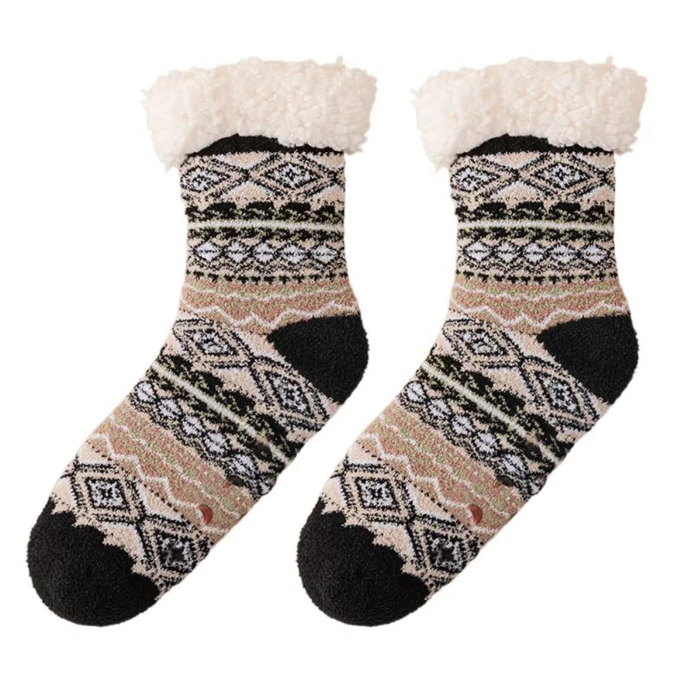 

Retro Plush Thick Thermal Socks Anti Slip Mid Tube Floor Socks Thicken Warm Ethnic Style Fleece Sock Winter Home