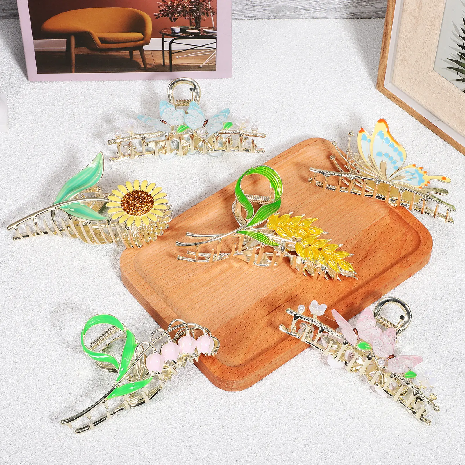 

6 шт. заколок для волос для женщин, металлические зажимы-цветы, для подружек невесты