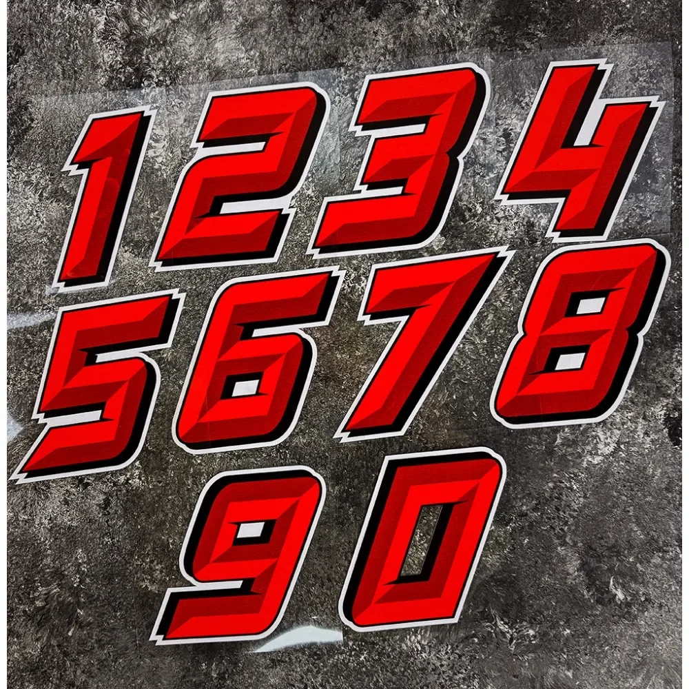 0123456789 Red Number Motorcycle Stickers for Motorbike Fuel Tank Fairing Waterproof Vinyl Decals DIY Racing Helmet Decoration