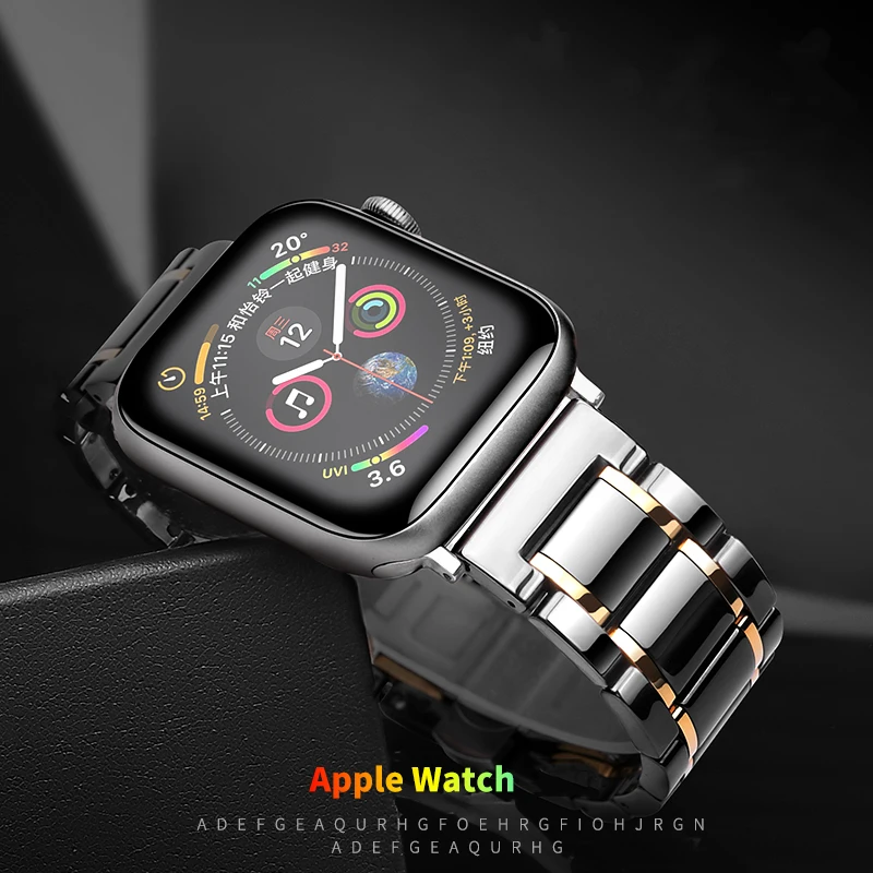 สายเซรามิคสำหรับสายคาด Apple Watch 44มม. 45มม. 40มม. 42มม. 49 41สร้อยข้อมือหัวเข็มขัดผีเสื้อสแตนเลส iWatch Series ultra 6 SE 7 8 9