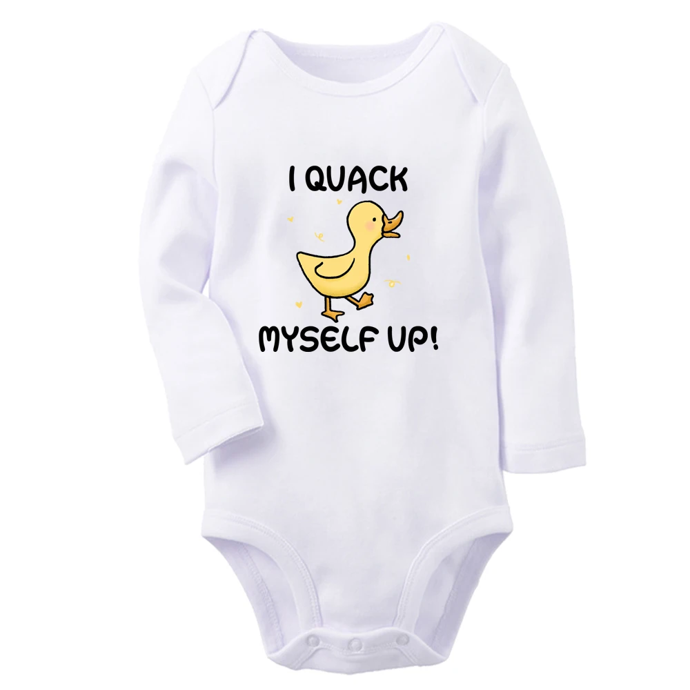 I Quack Myself Up Fun Graphic Baby Bodysuit Cute Boys Girls Rompers Infant Long Sleeves Jumpsuit Newborn Soft Clothes