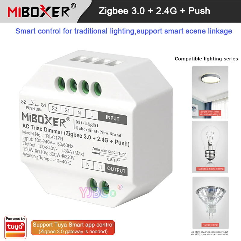 Miboxer 110V 220V Zigbee 3.0 AC Triac Dimmer 2.4G  Remote control Push switch halogen Lights triac dimmable LED lamps Controller