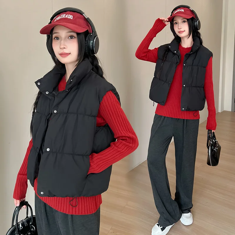 PInkyIsBlack 2025 New Winter Sleeveless Vest Jacket Female Down Cotton Vest Coat Puffer Waistcoat Stand Collar Short Outwear
