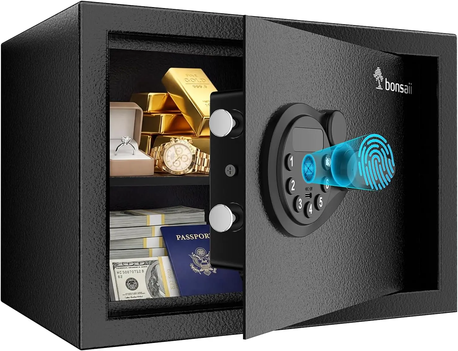 

0.6 Cu Ft Fingerprint Safe Box with Electronic Keypad for Valuables, Jewelry, Documents, Home Office Hotel Use
