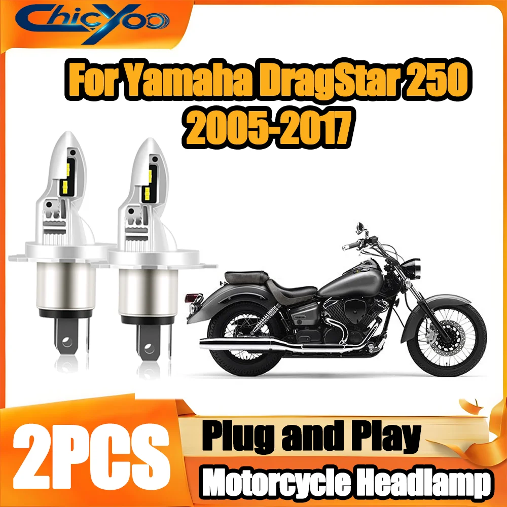2pcs H4 Motorcycle Headlamps For Yamaha DragStar 250 2005 2006 2007 2008 2009 2010 2011 2012 2013 2014 2015 2016 2017 6000K 12